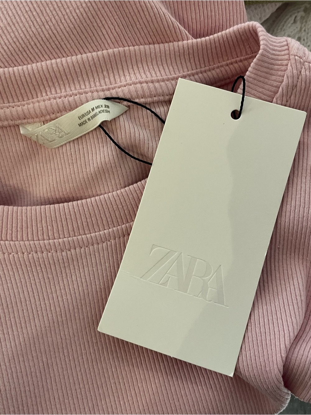 Zara Light Pink Ribbed Tee with Ruffle Sleeves - Picture 4 of 5